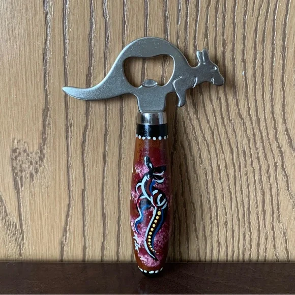 Australia Souvenirs Wooden Hand Painted Kangaroo Gift Bottle Opener 6” - Picture 1 of 3